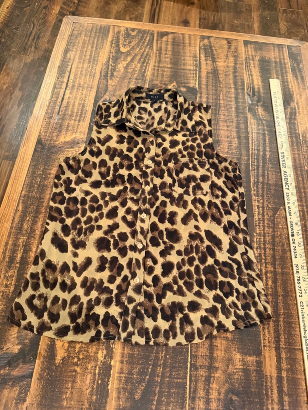 mine Sleeveless Leopard Print Button-Down Top - Tan and Brown
